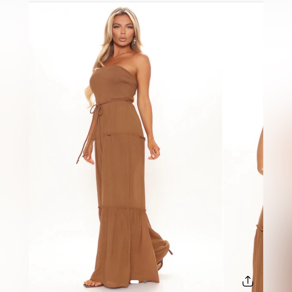 Fashion Nova Chocolate Strapless Jumpsuit